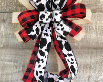 Christmas Ornament, Christmas Bow, Farmhouse Bow, Bow For Lantern, Bow for Wreath,  Country Bow, Cow Bow, Christmas Tree Topper Bow,