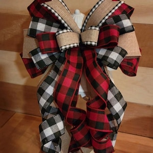 Farmhouse Bow, Christmas Ornament, Christmas Tree Topper, bow for wreath, bow for lantern, gift basket bow, door decor, Large Bow, Buffalo
