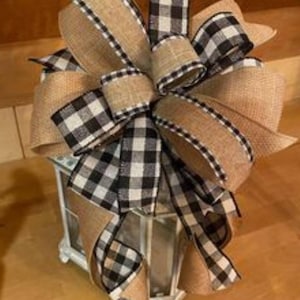 Farmhouse Bow, Burlap Bow, Buffalo Plaid Bow, Black and White Bow, Wreath Bow, Lantern Bow, Swag Bow, Centerpiece Bow, Decorative Bow