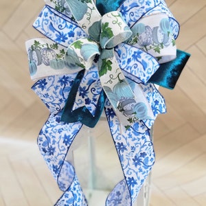 Fall Decoration, Blue Fall Decor, Toile Decoration, Fall Bow, Fall Wreath, Bow for Wreath, Bow for Lantern, Lantern Swag, Fall Garland
