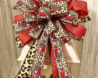 Christmas Decor, Christmas Ornament, Christmas Tree Topper, Bow For Lantern, Bow for Wreath, Christmas Bow, Red Truck Decoration, Gift Bow