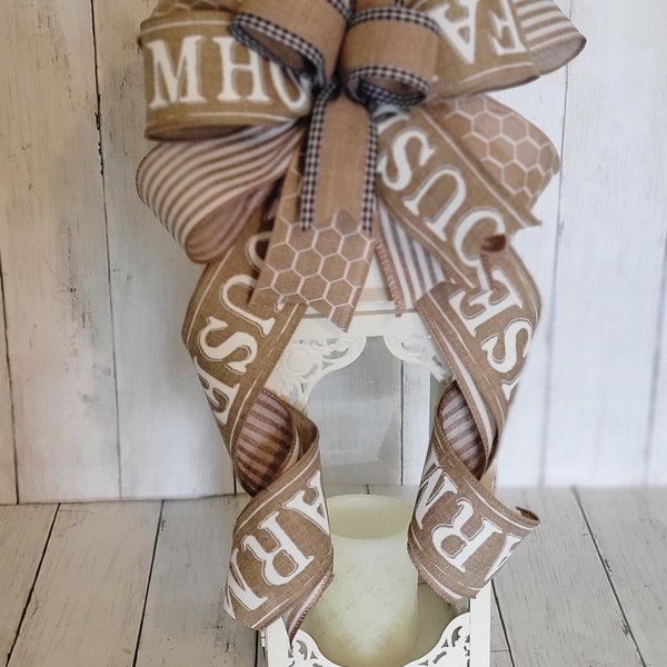 Farmhouse Decor, Bow for lantern, Bow for Wreath, Farmhouse Bow,  Farmhouse Swag, Farmhouse Wreath, Rustic Bow, Country Bow, Summer Bow