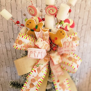 Gingerbread Decoration, Christmas Tree Topper, Christmas Tree Bow, Gingerbread Ornament, Gingerbread Tree Topper,  Marshmallow Decor