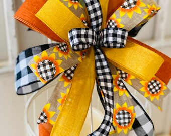 Sunflower Bow, Sunflower Fall Bow, Fall Decoration, Fall Lantern Bow, Bow For Wreath, Fall Farmhouse Bow, Fall Wreath, Autumn Bow, Fall Swag