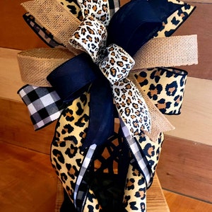 Farmhouse Bow, Bow for Lantern,  Bow for Wreath, Housewarming gift, Leopard Decor, Farmhouse Wreath Bow, Lantern Decor, Fall Bow, Summer Bow
