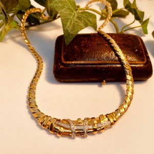 18 Karat, 750 italienische gelb-weiß-gold handgefertigte Halskette mit Diamanten