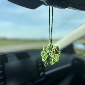 Ciondolo per specchietto retrovisore auto, trifoglio/foglia portafortuna, accessori per auto, ciondolo per specchietto retrovisore, decorazione per auto, ciondolo all'uncinetto, accessorio per auto