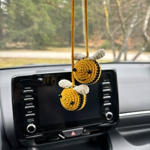 Car rear view mirror pendant bees, car accessories, rear view mirror charm, car decoration, crochet pendant