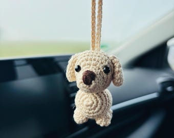 Car rearview mirror pendant dog, retriever, customizable, crocheted car accessory, rearview mirror charm, car decoration, car accessory