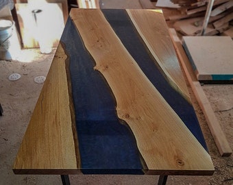 Dining Table with Two Epoxy Resin Rivers- Oak Wood