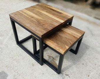 Pair of Two Small Living Room Tables- Walnut Wood