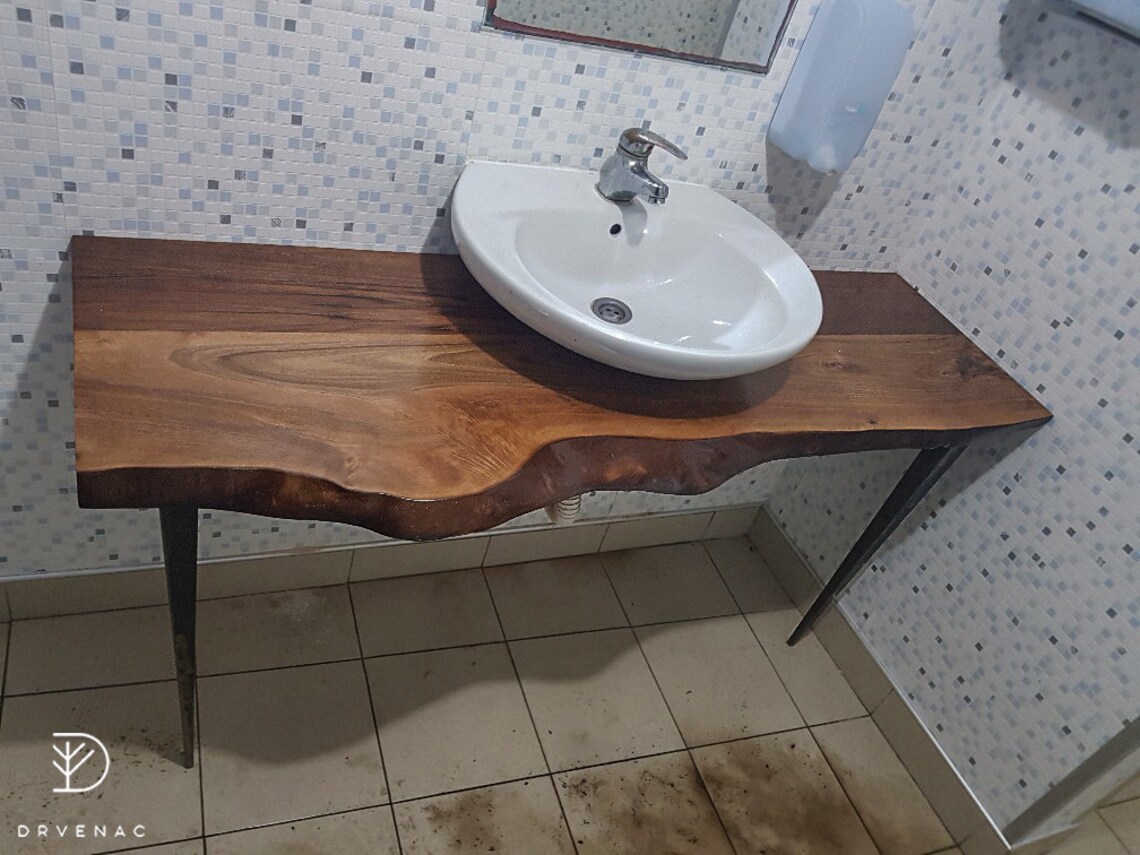Bathroom Vanity Live Edge Shelf Walnut Etsy