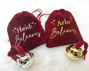 Personalised Polar Express Believe Bell  | Christmas Bell | Christmas Eve Box Filler | Xmas | Velvet Bag | Pouch | Children | Santa