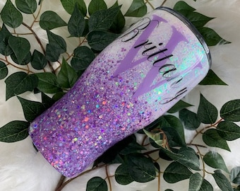 Purple/white Glitter Ombre Personalized Tumbler