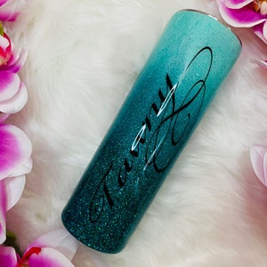 Teal, Glitter, Ombre Personalized tumbler