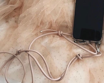nude Leather phone chain for iPhone crossbody chain removable and replaceable