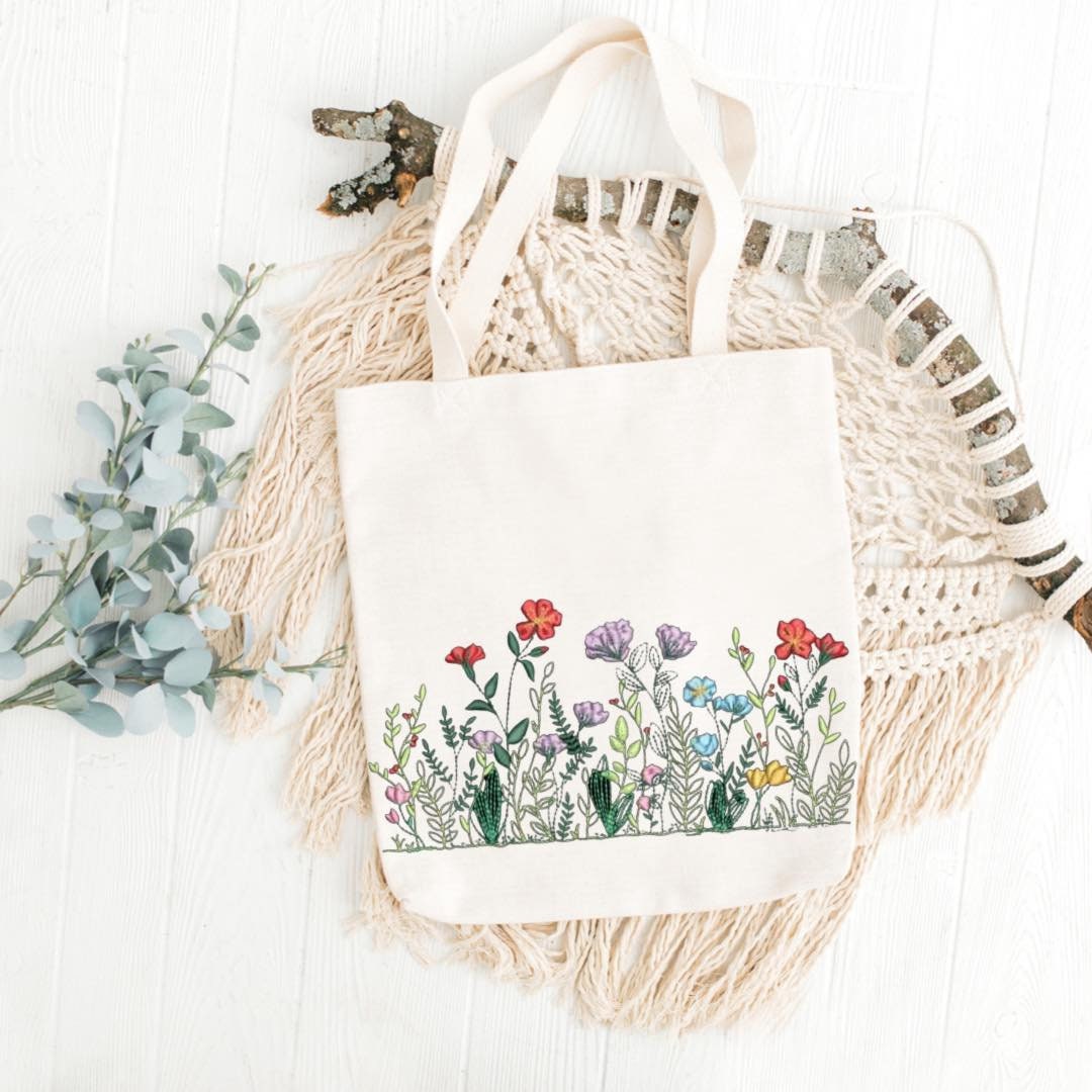 Embroidered Tote Bag/ Shopping Bag/ Wildflower Bag/ Market - Etsy