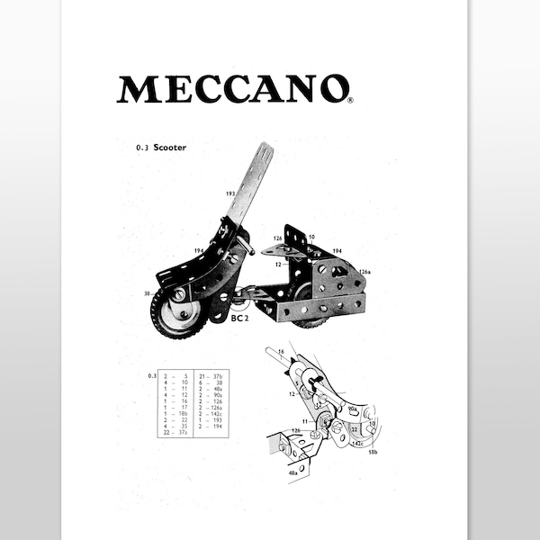 Printable A4 Poster, Meccano Scooter - Vespa / Lambretta Digital Download Print, Toy Room Wall Decor, Mens Gift, Retro Downloadable PDF