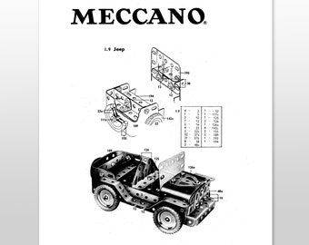 Affiche imprimable Meccano Jeep A4 - Man Cave Wall Decor Digital Download, vintage Toys, Mens Gift Downloadable PDF, Black and White