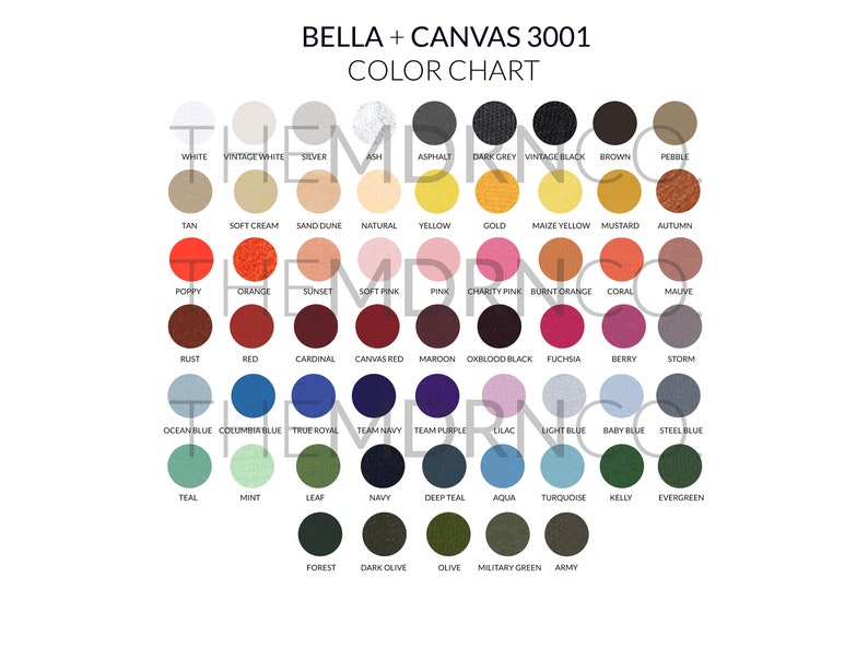 Download Bella Canvas 3001 Bella Canvas Mockup Color Chart Size | Etsy