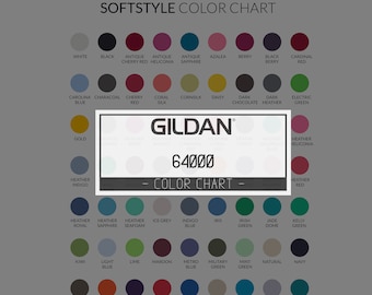 Gildan 64000, Gildan Mockup, Gráfico de colores, 64000 Camiseta Unisex, Descargar Color, JPEG Descargar, Gráfico de Tallas