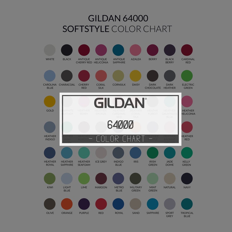 Download Gildan 64000 Gildan Mockup Color Chart 64000 Unisex | Etsy