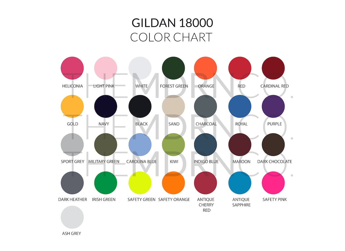 Gildan Gildan Mockup Color Chart Size Chart Etsy