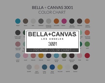 Bella Canvas 3001, Bella Canvas Mockup, Color Chart, 3001 Unisex T-Shirt, Download Color, JPEG Download