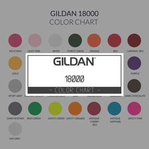 Gildan 18000, Gildan Mockup, Color Chart, Size Chart, 18000 Unisex, Crewneck Sweater,  Download Color, JPEG Download