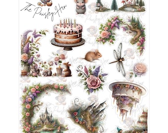 Fantasy Party Sticker Sheet,  Stickers, planners, scrap-booking, Junk Journal