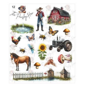 Farm Life 2 Sticker Sheet, Scrap-booking, planner, Junk Journal, ATCs