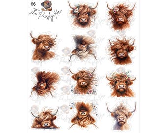 Windswept Highland Cows Sticker Sheet, Scrap-booking, Planners
