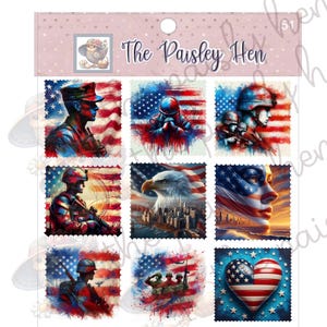 USA Service Stamps Sticker Sheet, Scrap-booking, Planners, Military