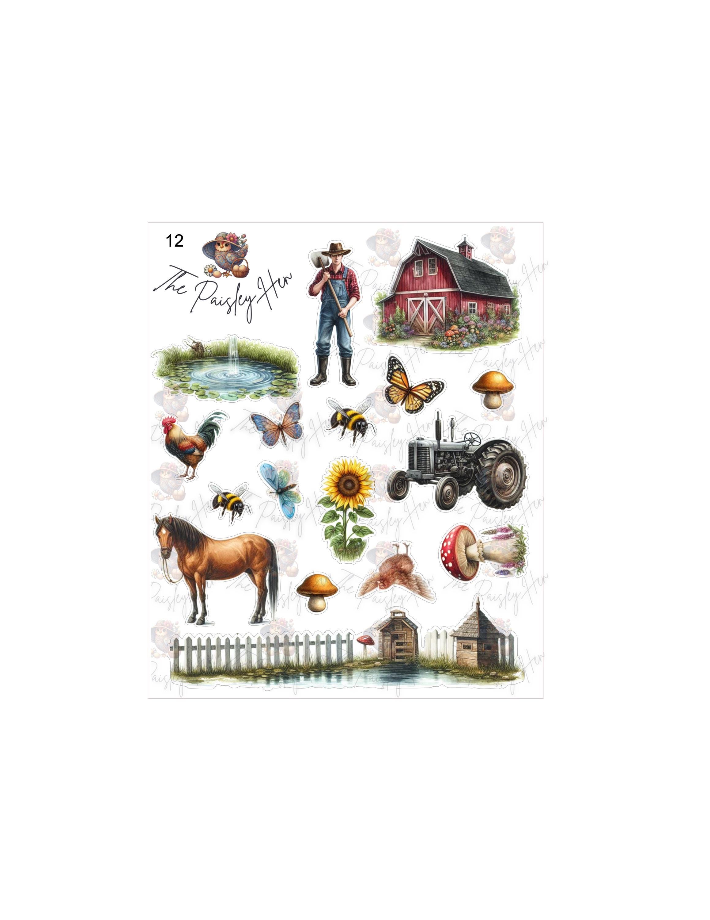 Farm Life 2 Sticker Sheet, Scrap-booking, planner, Junk Journal, ATCs