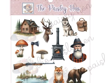 Woodland Lumber Jack Sticker Sheet, Scrap-booking, Planners, Junk Journal