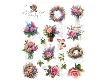 Lovely Roses Stickers Sheet for Your Junk Journal, Scrapbook & Planner