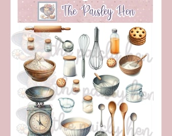 Fun &#39;Let&#39;s Bake Cookies&#39; Christmas baking Sticker Set for Scrapbooks & Crafts!, ATCs, Junk Journals, Decoupage