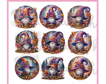 Festive Autumn Gnomes Sticker Sheet, Scrap-booking, Planners, Junk Journal, Notebook
