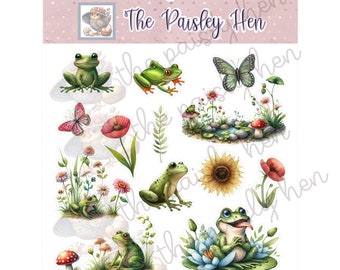 Cheerful Sticker Collection: Frogs, Butterflies, Perfect for Planners and Scrapbooking