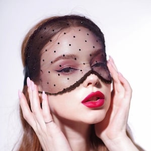 Luxury Black Crystal Lace Mask Veil Hand Made with lace trim, Satin ribbon bow, Women&#39;s masquerade mask perfect for masquerade ball, wedding