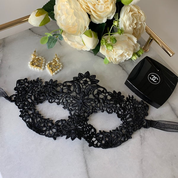 2 Pack Black and Silver Women's Lace Mask perfect for masquerade ball, party, halloween, hen dos, prom, hand strung organza ribbon