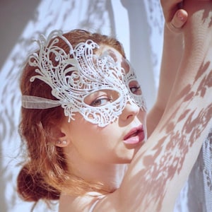2 Pack White and Silver Women&#39;s Lace Mask perfect for masquerade ball, party, halloween, hen dos, prom, hand strung organza ribbon