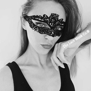 2 Pack Classic Black Venetian Lace Mask perfect for masquerade ball, party, halloween, hen dos, prom, hand strung organza ribbon
