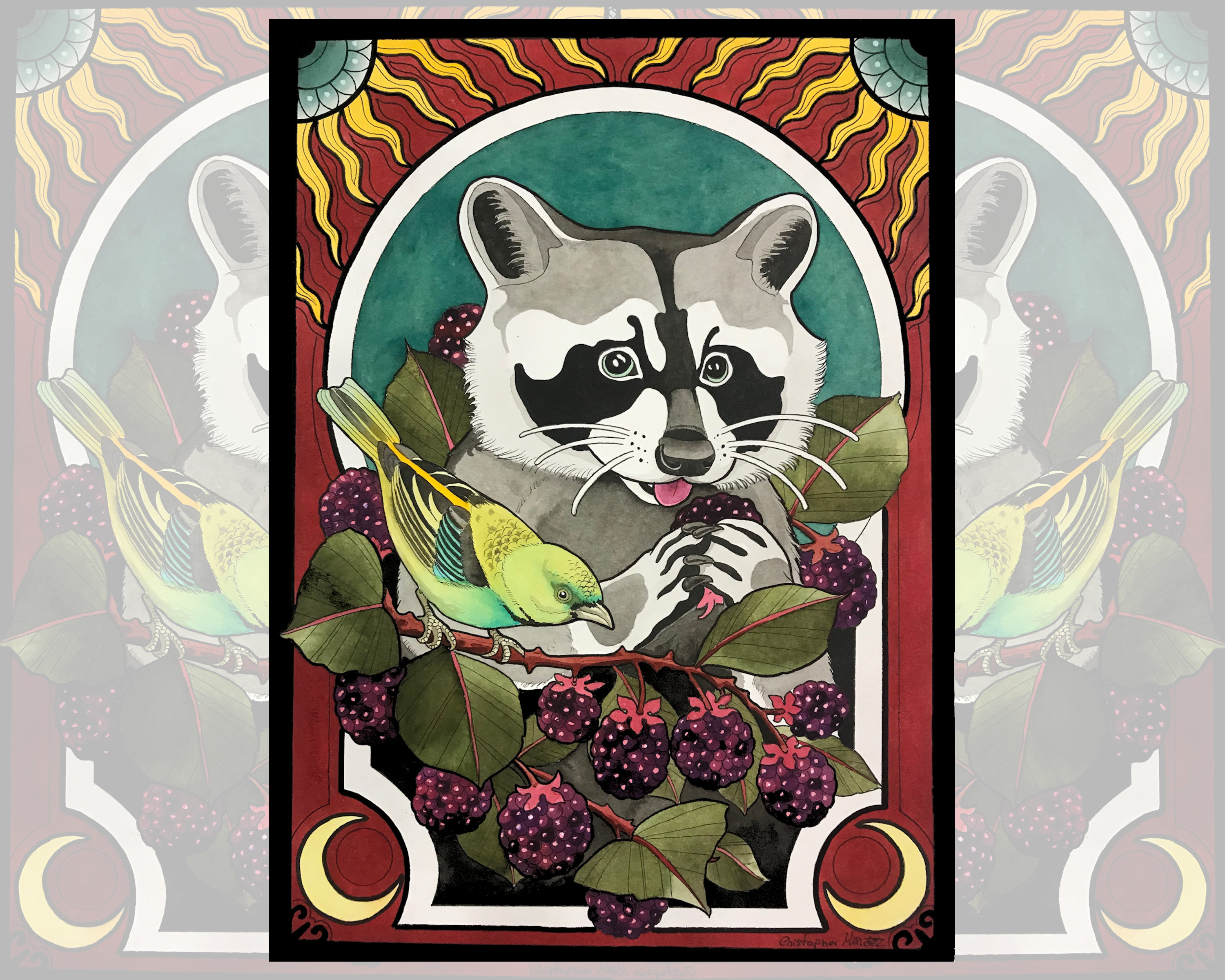 Raccoon cartoon style portrait.Cute art print for kids room wall  decoration. Stock Vector | Adobe Stock