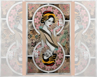 Print: neo-traditional geisha