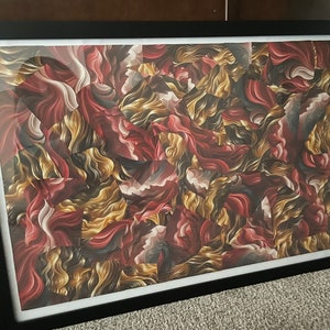 Crazy Waves - 20x30 - Red & Gold Art work - OOAK framed