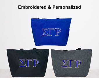 Sigma Gamma Rho Personalized Embroidered Zipper Tote Bag