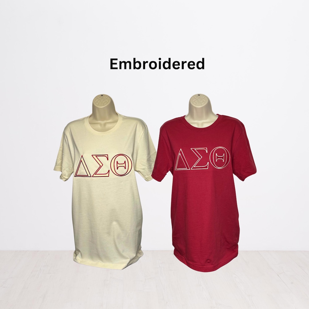Delta Sigma Theta Crimson and Cream Embroidered Faux Velvet Tshirt