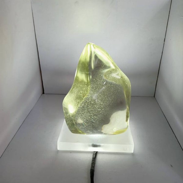 2.7kg(F021)1pcs Shining "Yellow topaz sea foam" of Andara Crystal Monatomic Natural full polished surface with LED base for meditation.