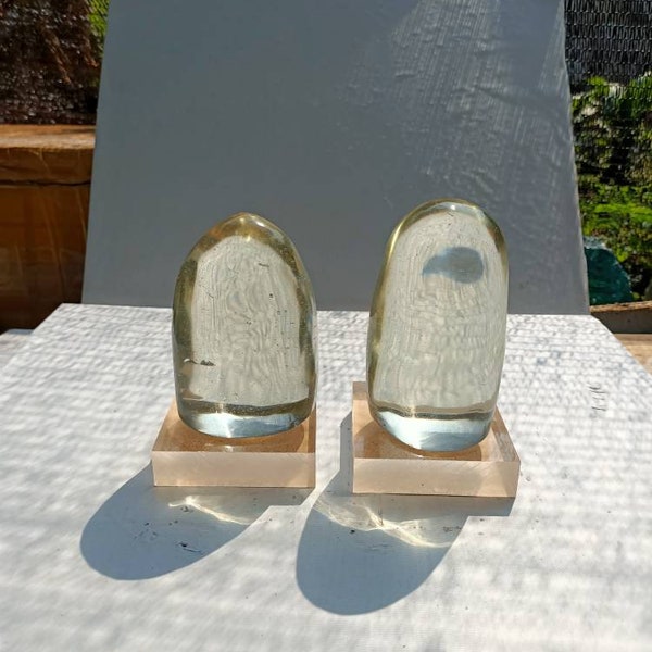 2kg(D073)2pcs "Small Strong Topaz Yellow foam" of Andara Crystal Monatomic natural polished surface with Acrylic Base for meditation.